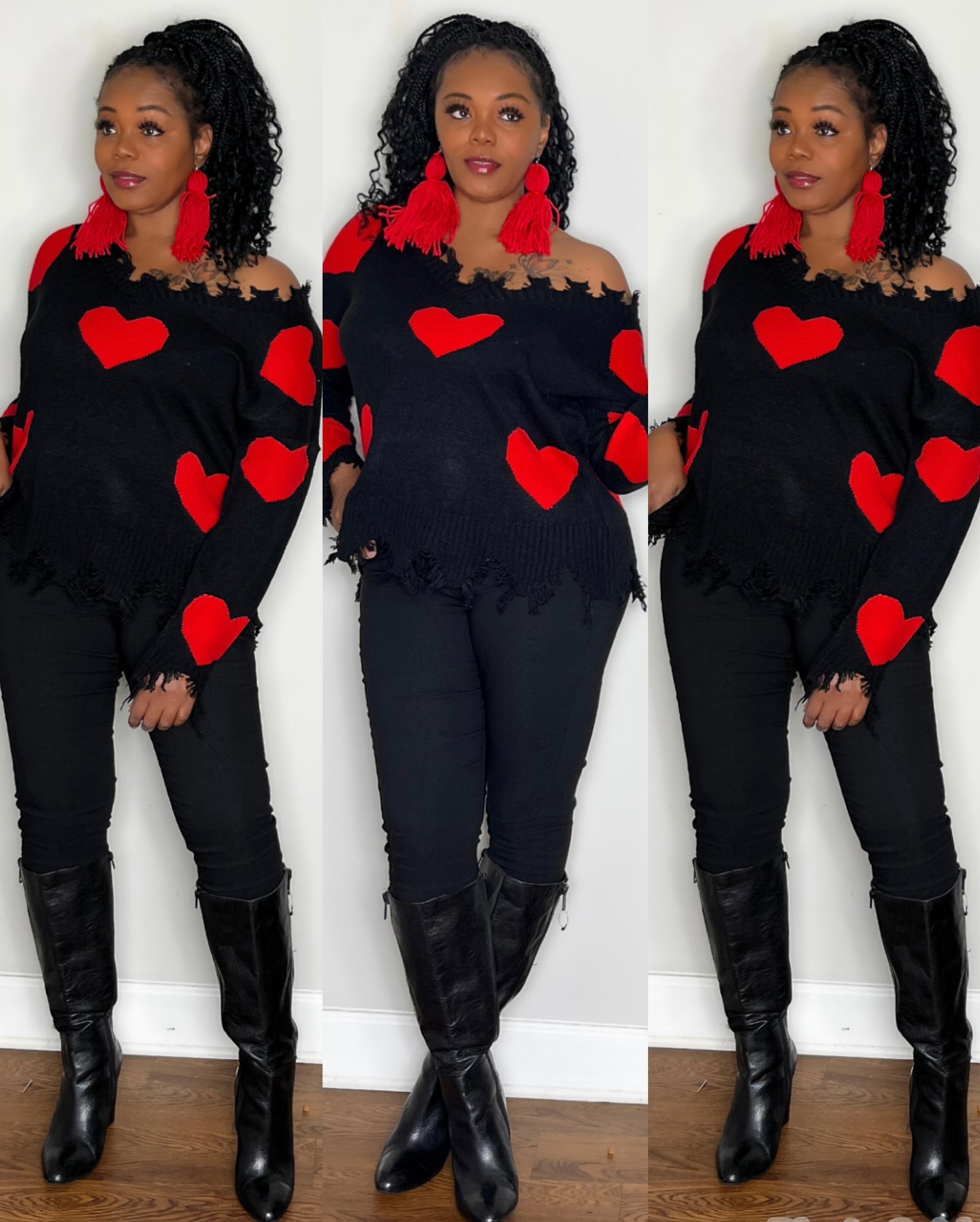 Black & Red Hearts Sweater